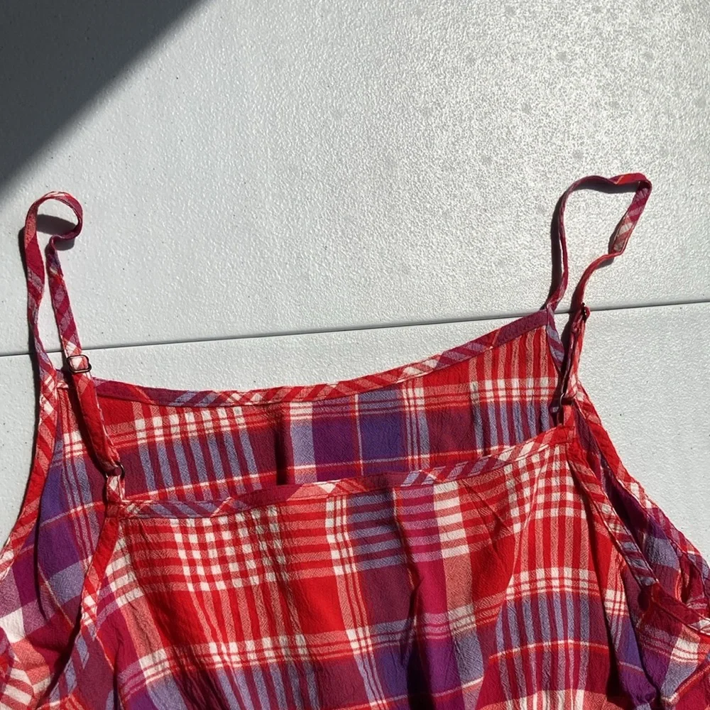 So Crop top red plaid cinch waist cropped tank top casual boho sleeveless - Picture 13 of 16